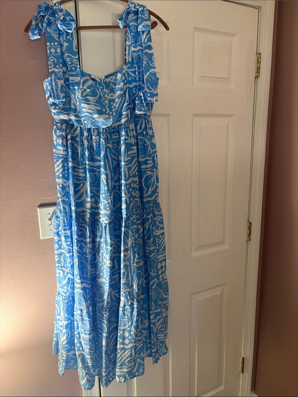 Blu Pepper Blue and White Tie-Shoulder Midi Dress
